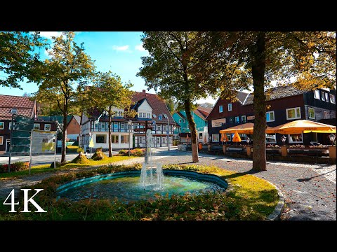 Sonniger Herbst-Spaziergang durch die Bergstadt Altenau im Harz, Naturgeräusche,  ASMR 4K