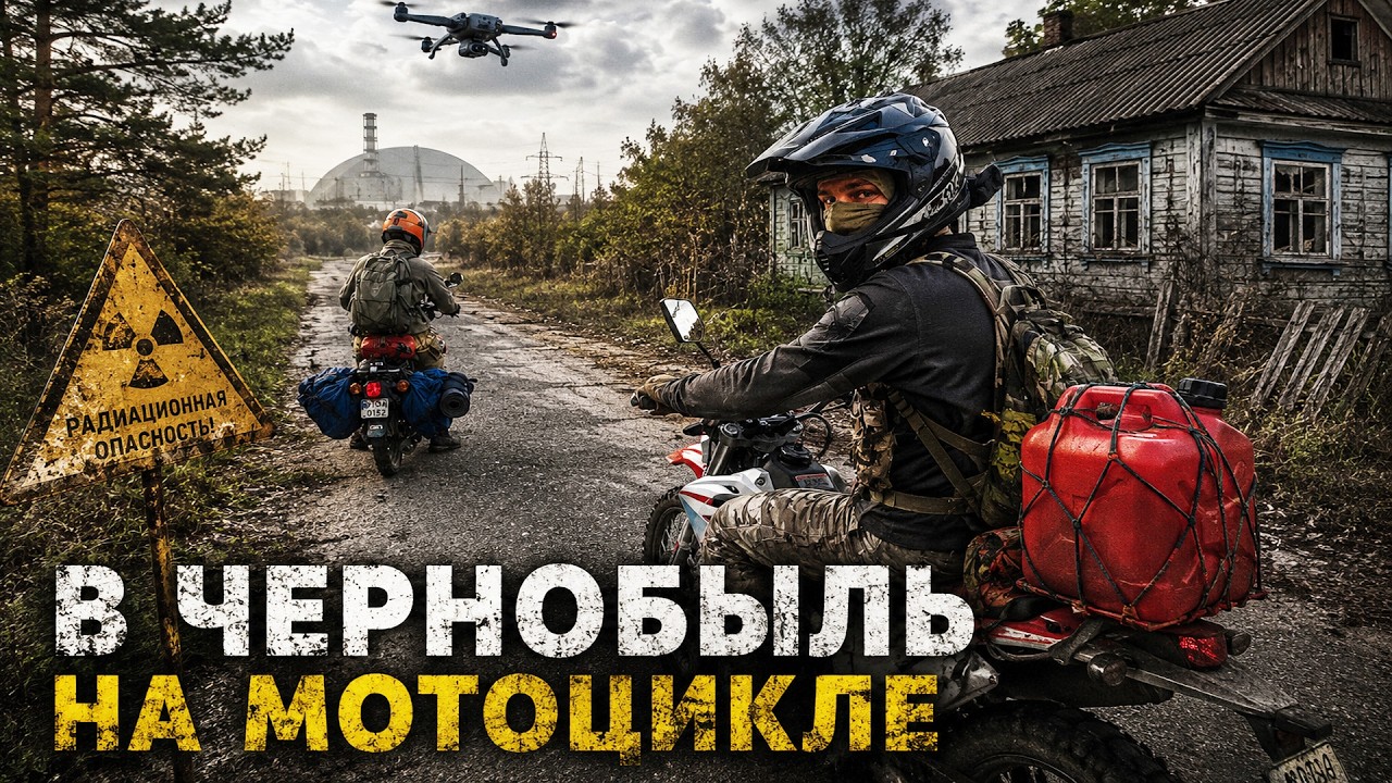Убегаем от дрона на мотоцикле в Чернобыльской Зоне. Выживание в Зоне Отчужде