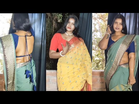 Backless Blouse Style | Elegant Green Saree | Saree fashion show | South Indian Saree Traditional