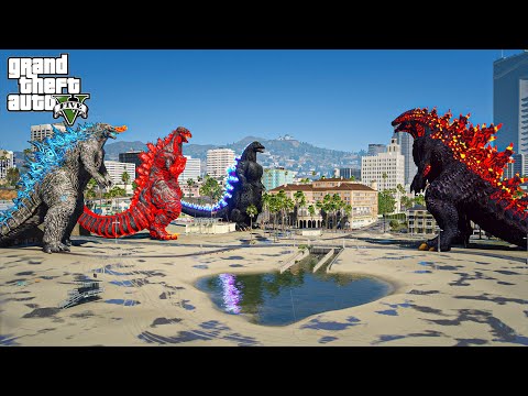 Godzilla Bonds of Blood vs Godzilla, Shin Godzilla, heisei Godzilla ( GTA V Mods )