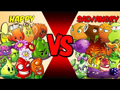 All Plants HAPPY vs SAD ANGRY - Who Will Win? - PvZ 2 Team Plant vs Team Plant