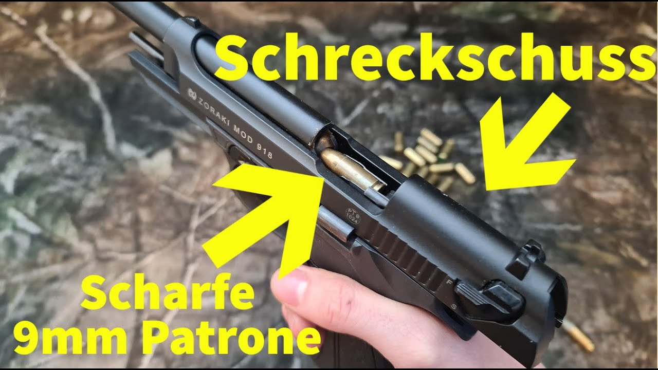 Scharfe 9mm Patrone in 9mm Schreckschuss Pistole laden und schießen, ist das möglich