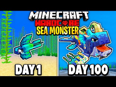 Painful - I Survived 100 Days as a SEA MONSTER on Hardcore Minecraft.. Here's What Happened