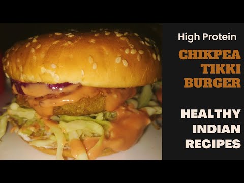 CHIKPEA TIKKI BURGER || QUICK AND HEALTHY HIGH PROTEIN BURGER RECIPE || VEGAN BURGER