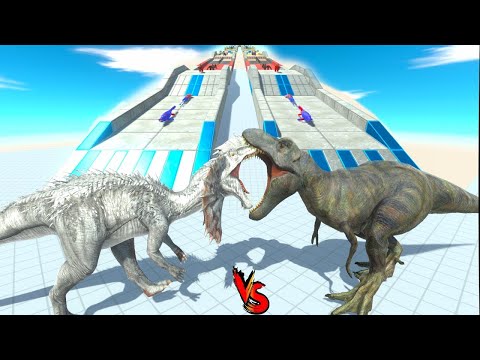 OLDEST T REX vs SPINOSAURUS RACE BATTLE COMPETITION - Animal Revolt Battle Simulator