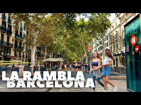 LA RAMBLA Summer MORNING Walking Tour in Barcelona, Spain | 4K, 60fps