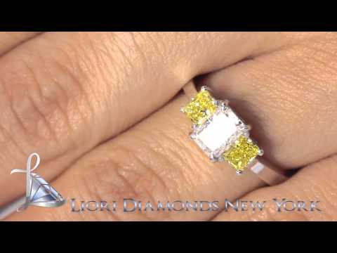 ER-0979 - 1.64 Carat Fancy Yellow & White Radiant Cut Three Stone Diamond Engagement Ring
