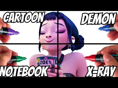 Drawing Zoe, But in 4 Crazy Art Styles! 😈(Kpop Demon Hunters)