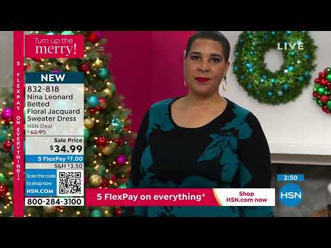 Nina Leonard Belted Floral Jacquard Sweater Dress