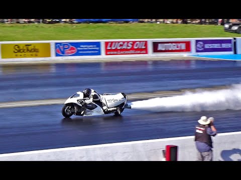Force of Nature - steam powered 'Rocket' motorcycle at Santa Pod - Euro Finals - 9th Sept 2023
