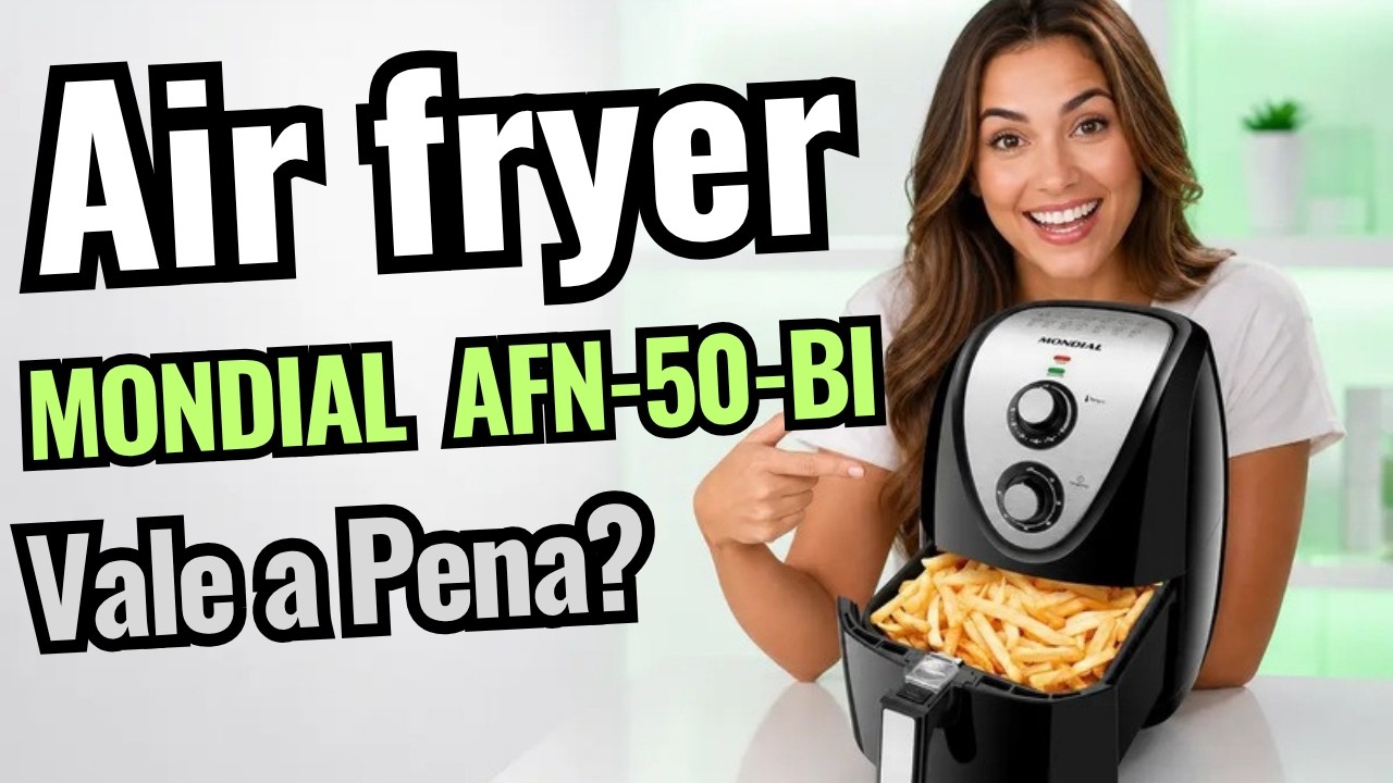Miniatura da avaliação em vídeo de Fritadeira Elétrica Sem Óleo Mondial Cozinha AFN-50 5L Preta e Inox