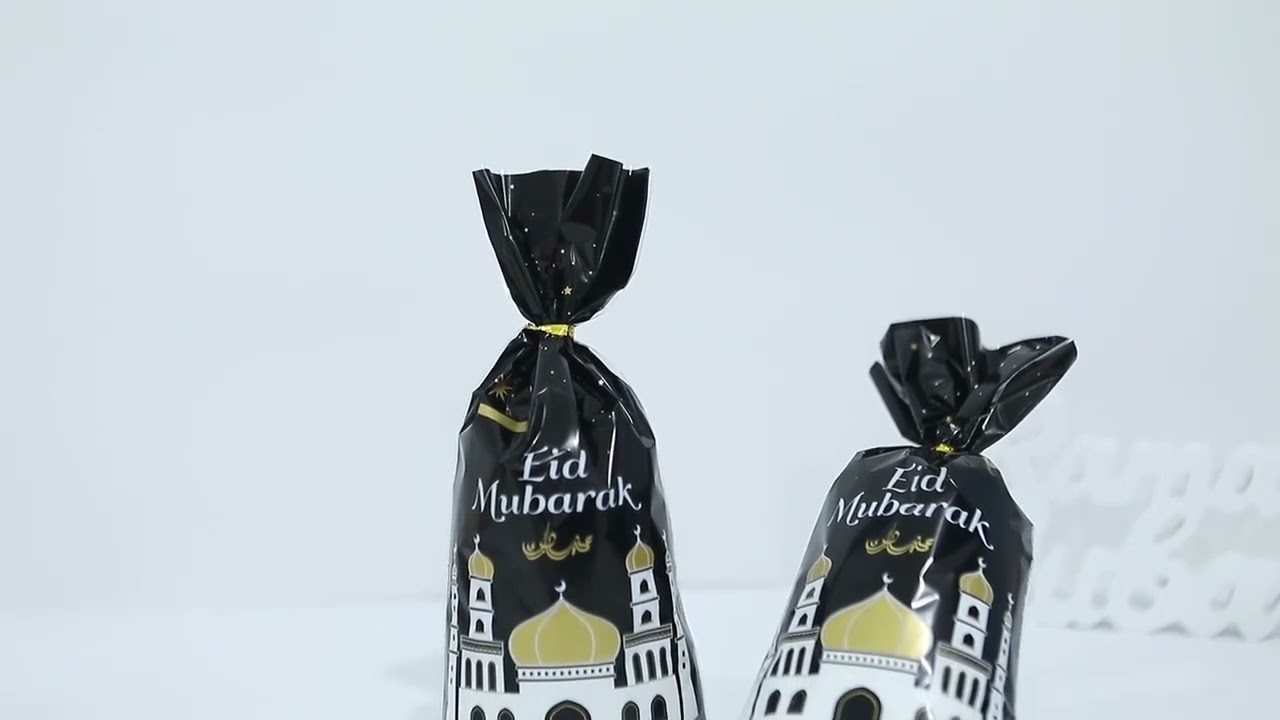 25/50pcs Eid Mubarak Gift Bags Plastic Cookie Candy Bag Ramadan Kareem Decor 2023 Islamic Muslim Pa