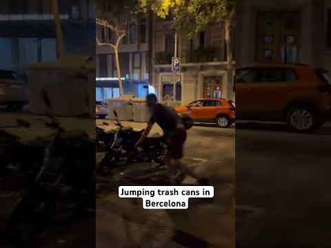 Jumping trash cans in Barcelona #shorts