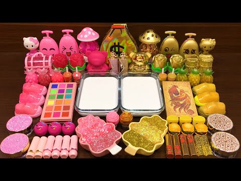 PINK vs GOLD ! Mixing Random Things into Glossy Slime ! Satisfying Slime Video #147