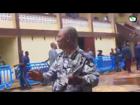 Police Inspector General Ambrose Savula and Mohamed Rahman Swaray Minister of information at waterki