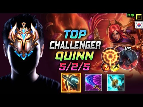 Challenger Quinn TOP vs Aatrox - 챌린저 탑 퀸 템트리 룬 크라켄 집공 クイン Квинн 德玛西亚之翼 葵恩 - KR 11.19