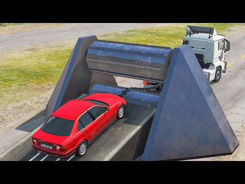 Cars vs Spinning Roller – BeamNG.Drive