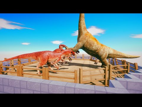 Brachiosaurus vs all dinosaurs on top of the tower - Animal Revolt Battle Simulator