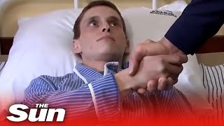 Injured Russian soldiers freeze & appear terrified as they are awarded medals for invading Ukraine