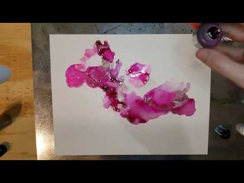 Metallic alcohol ink painting on yupo paper
