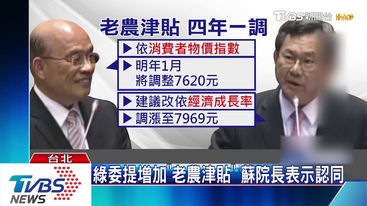 綠委提增加「老農津貼」 蘇院長表示認同