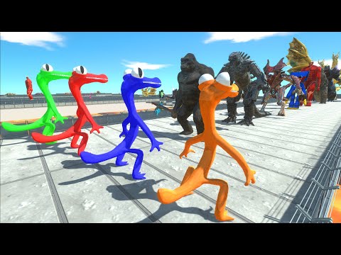 4X RAINBOW FRIENDS ORANGE vs GHIDORAH LAVA DEATH RUN - Animal Revolt Battle Simulator
