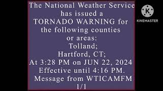 Tornado Warning from 6/22/24 WTIC Hartford, CT with DASDEC Screen