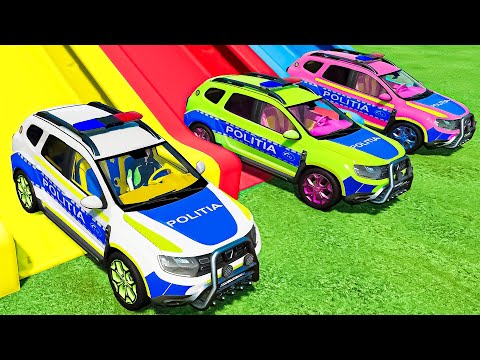 POLICE CARS OF COLORS ! DACIA DUSTER POLICE CARS TRANSPORTING WITH TRUCKS ! Farming Simulator 22
