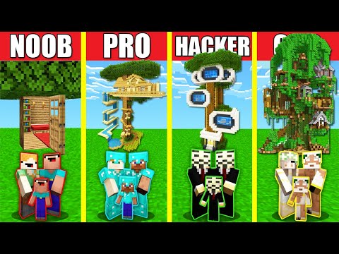 EPIC Minecraft TREE HOUSE CHALLENGE! NOOB vs PRO vs HACKER vs GOD / Animation WOOD OAK!