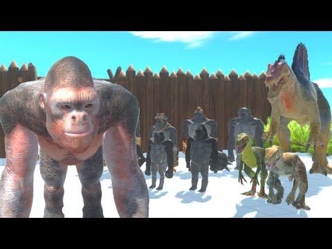 PRIMATES + CARNIVORE DINOS INVADE GORO AND T REX CAMP  -  ANIMAL REVOLT BATTLE SIMULATOR