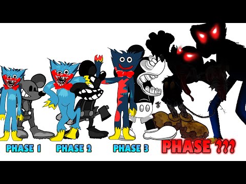FNF comparison Battle Poppy Playtime Huggy Wuggy & Suicide Mouse MINUS - ALL Phases of FNF Animation