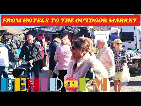 BENIDORM INFO WALK!☀️🇪🇸Hotels Presidente, Venus & Helios & Around The OUTDOOR MARKET!🥕👗👀🛍️ #benidorm
