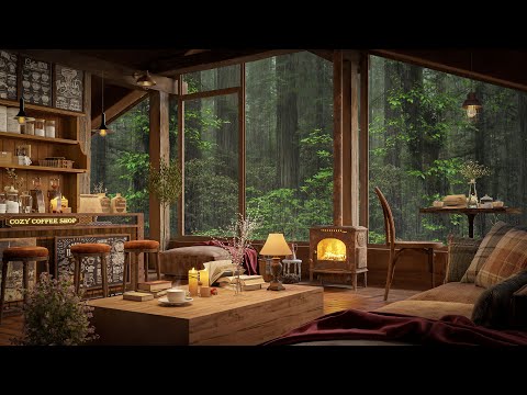 A Rainy Day at Cozy Coffee Cabin ☕ Warm Relaxing Jazz Music for Studying, Working and Sleep