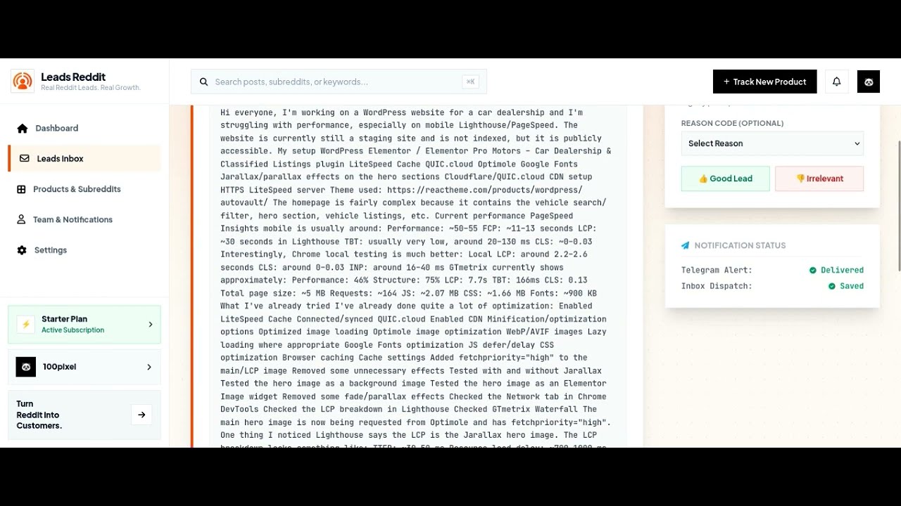 Leads Reddit demo video