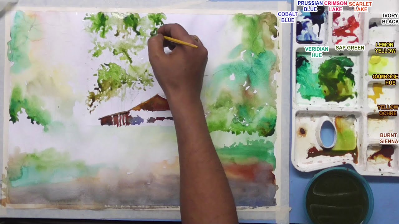 watercolor painting landscape by nihar debnath