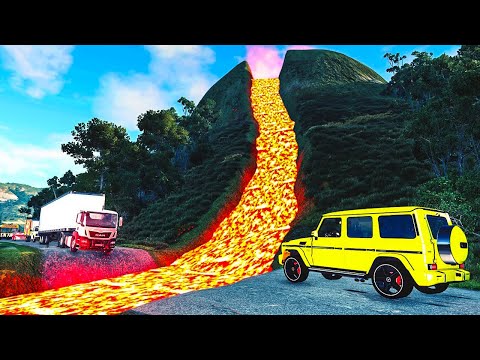 VOLCANO WOKE UP - FAST CAR vs LAVA River - BeamNG Drive !