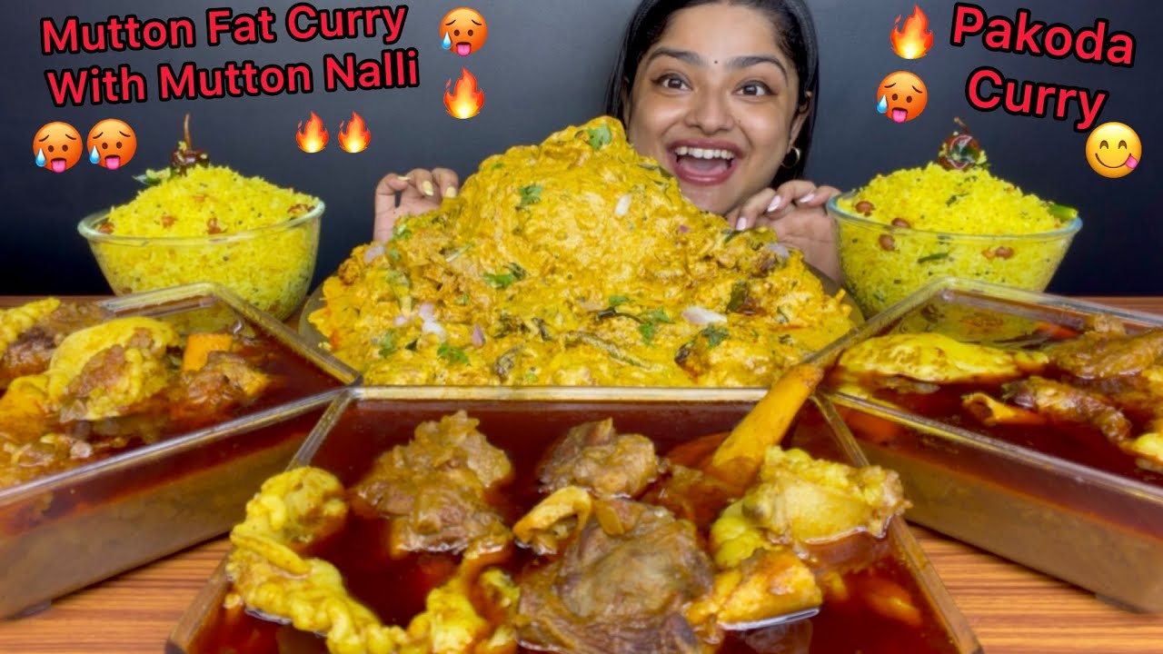MUTTON FAT CURRY WITH MUTTON NALLI, CREAMY PAKODA KADI WITH RICE AND SOUTH INDIAN STYLE LEMON RICE