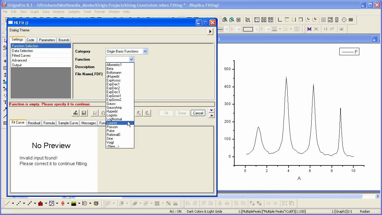 Curve Fitting: Origin 8.1: Using Linear Constraints When Fitting