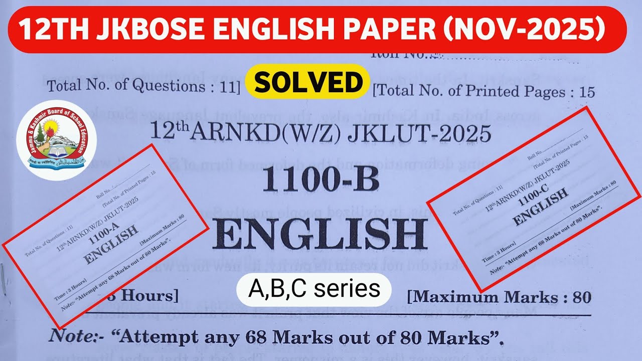 jkbose class 12th todays english paper 😱| jkbose class 12th english paper 2025 | a,b,c series solved