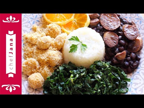 Traditional feijoada⎜Brazilian black beans, sausages, farofa and collard greens⎜vegan
