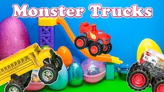 Assistant Opens Monster Truck Surprise Eggs with B