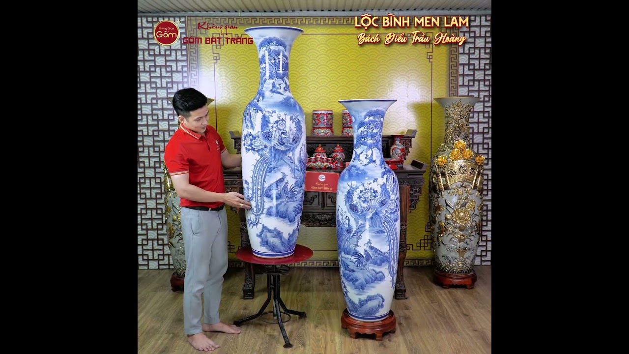 Lộc Bình 1M4 Men Lam Bách Điểu Trầu Hoàng