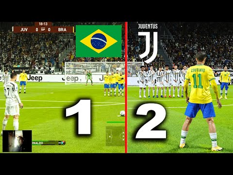 PES 2021 - Juventus vs Brazil - C.Ronaldo Vs P.Coutinho Free Kick Goals - Full Match - All Goals HD
