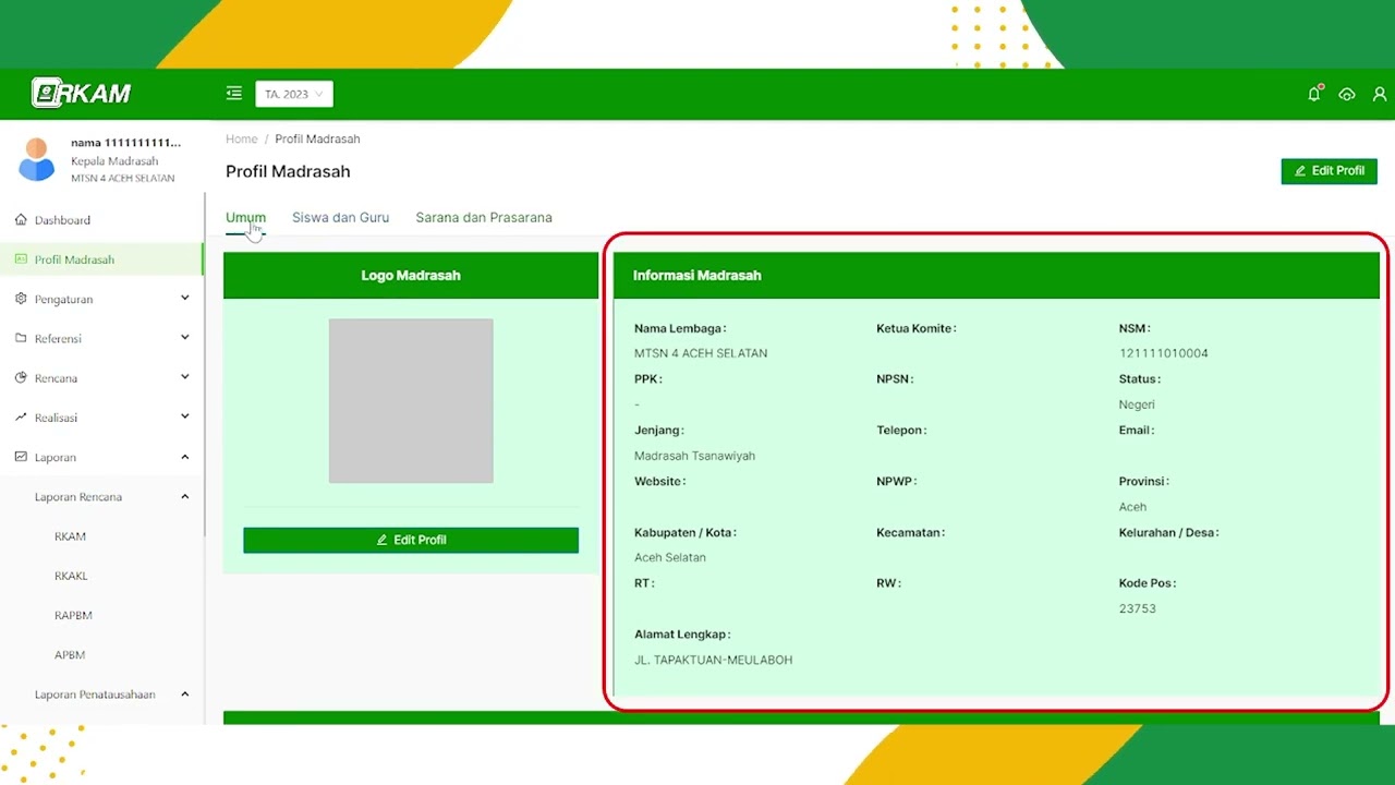 9.4.7. Penjelasan Fitur Profil Madrasah