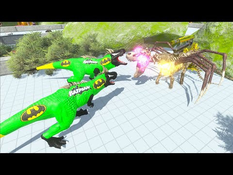2x GREEN BATMAN T-REX vs WOLVERINE SPINOSAURUS vs Monster Bones - Animal Revolt Battle Simulator