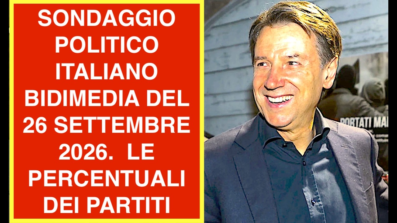 SONDAGGIO POLITICO ITALIANO BIDIMEDIA DEL 26 SETTEMBRE 2026.  LE PERCENTUALI DEI PARTITI
