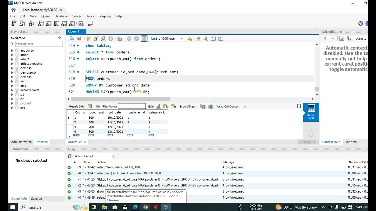 Write a SQL query to find the highest order (purchase) amount by each customer on a particular order