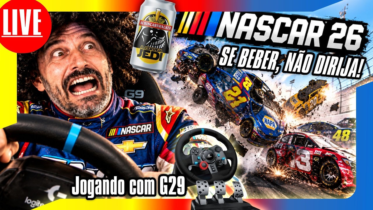 🎮🚨🍺AO VIVO  -  NASCAR 26 - CAOS ON LINE  - SE FOR DIRIGIR, NÃO BEBA - JOGANDO NO LOG. G29! #NASCAR26