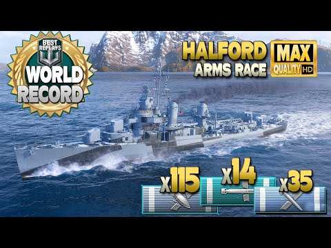 Destroyer Halford, outnumbered but still a new damage high score - World of Warships