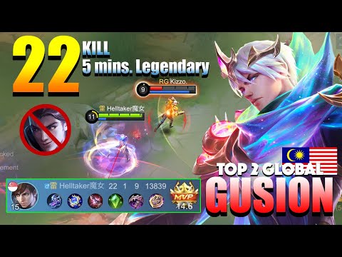 Gusion 22 Kill Painful Damage, 5 Mins Legendary!  | Top 2 Global Gusion Gameplay Helltaker魔女 | MLBB